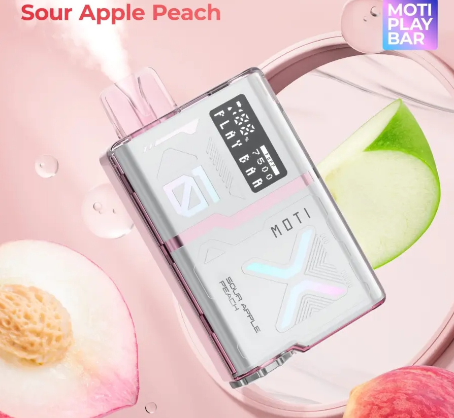 MOTI Play Bar 7500 Puffs Vape - תפוח אפרסק חמוץ: הטעם שמגדיר מחדש את חוויית הוופינג בישראל